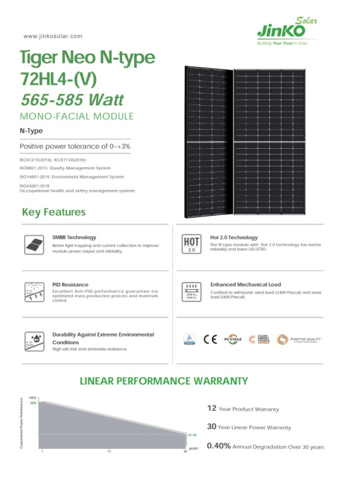 Panel fotowoltaiczny 570W Jinko Solar moduł JKM570N-72HL4-V