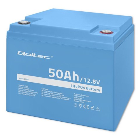 Qoltec Akumulator LiFePO4 Litowo-Żelazowo-Fosforanowy | 12.8V | 50Ah | 640Wh| BMS