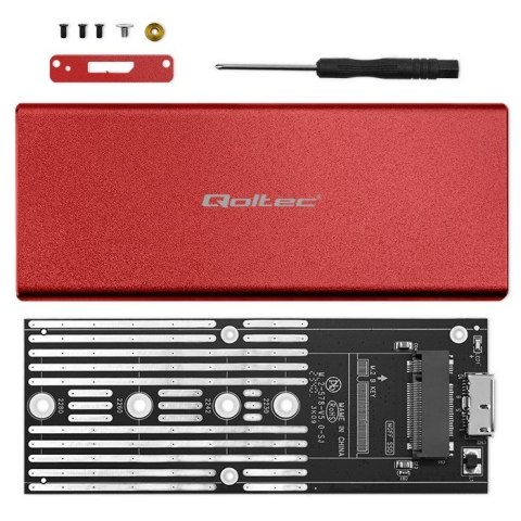 Qoltec Aluminiowa Obudowa | Kieszeń na dysk M.2 SSD | SATA | NGFF | USB 3.0 | Super speed | 2TB | Czerwony