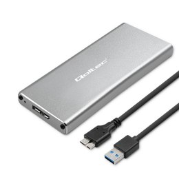 Qoltec Aluminiowa Obudowa | Kieszeń na dysk M.2 SSD | SATA | NGFF | USB 3.0 | Super speed | 2TB | Srebrny