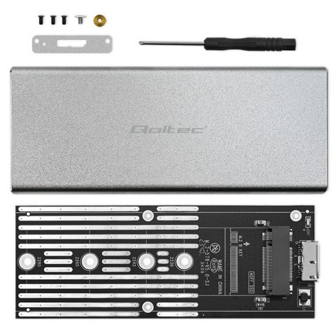Qoltec Aluminiowa Obudowa | Kieszeń na dysk M.2 SSD | SATA | NGFF | USB 3.0 | Super speed | 2TB | Srebrny