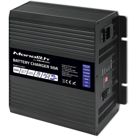 Qoltec Inteligentna profesjonalna ładowarka Monolith do akum. LiFePO4 AGM GEL SLA | 50A | 12V
