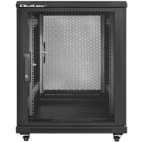 Qoltec Szafa RACK 19" | 15U | 600 x 600 x 855 | perforowane drzwi | stojąca | nóżki + kółka | stalowa obudowa | zamek