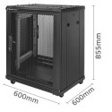 Qoltec Szafa RACK 19" | 15U | 600 x 600 x 855 | perforowane drzwi | stojąca | nóżki + kółka | stalowa obudowa | zamek