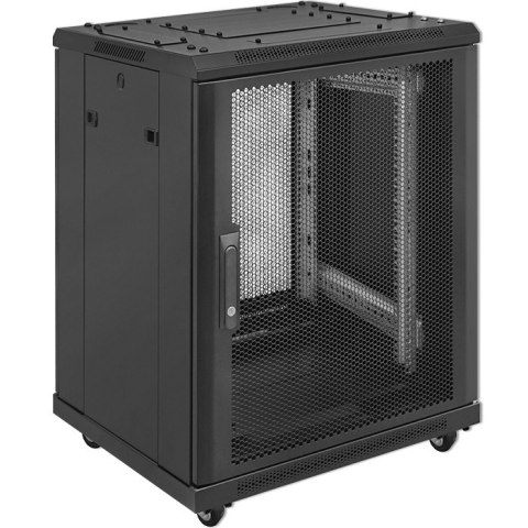 Qoltec Szafa RACK 19" | 15U | 600 x 600 x 855 | perforowane drzwi | stojąca | nóżki + kółka | stalowa obudowa | zamek