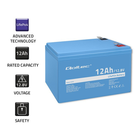 Qoltec Akumulator LiFePO4 Litowo-Żelazowo-Fosforanowy | 12.8V | 12Ah | 153.6Wh | BMS
