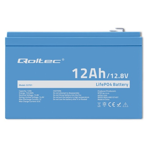 Qoltec Akumulator LiFePO4 Litowo-Żelazowo-Fosforanowy | 12.8V | 12Ah | 153.6Wh | BMS