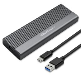 Qoltec Aluminiowa Obudowa | Kieszeń na dysk SSD M.2 | SATA | NGFF | USB-C | Super speed 6Gb/s | 2TB | Szary