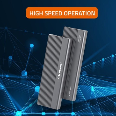 Qoltec Aluminiowa Obudowa | Kieszeń na dysk SSD M.2 | SATA | NGFF | USB-C | Super speed 6Gb/s | 2TB | Szary