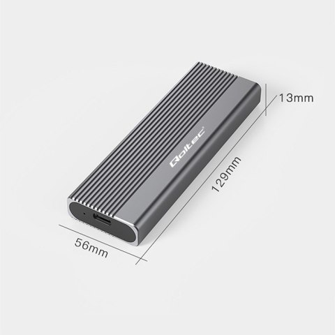 Qoltec Aluminiowa Obudowa | Kieszeń na dysk SSD M.2 | SATA | NGFF | USB-C | Super speed 6Gb/s | 2TB | Szary