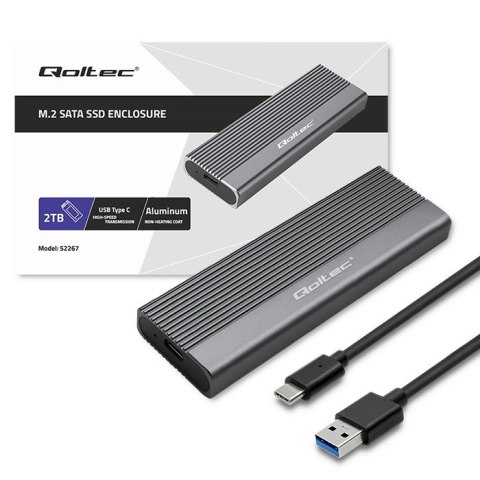 Qoltec Aluminiowa Obudowa | Kieszeń na dysk SSD M.2 | SATA | NGFF | USB-C | Super speed 6Gb/s | 2TB | Szary