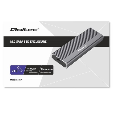 Qoltec Aluminiowa Obudowa | Kieszeń na dysk SSD M.2 | SATA | NGFF | USB-C | Super speed 6Gb/s | 2TB | Szary