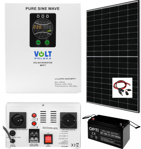 Zestaw solarny Sinus Pro 800S + Panel 500W+ Aku 100Ah