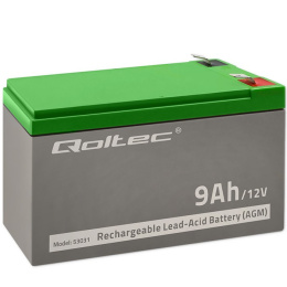 Qoltec Akumulator AGM | 12V | 9Ah | max 135A