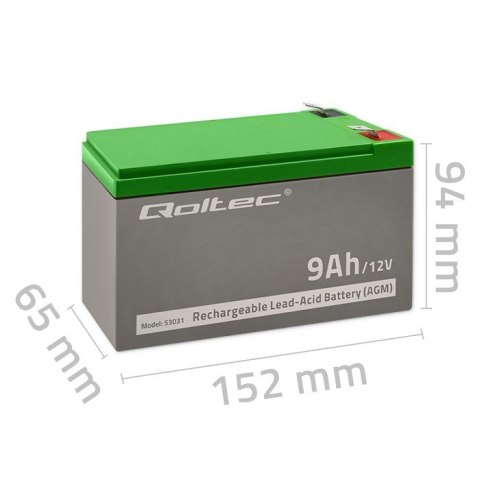 Qoltec Akumulator AGM | 12V | 9Ah | max 135A