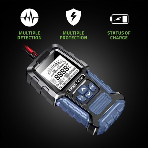 Qoltec Cyfrowy tester akumulatora z wyświetlaczem LCD 12V | 24V | 3Ah-400Ah