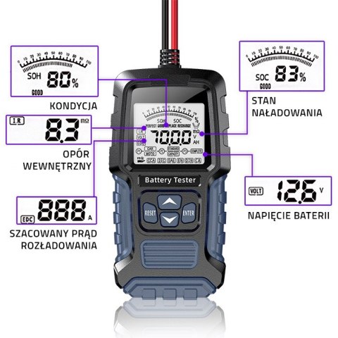 Qoltec Cyfrowy tester akumulatora z wyświetlaczem LCD 12V | 24V | 3Ah-400Ah