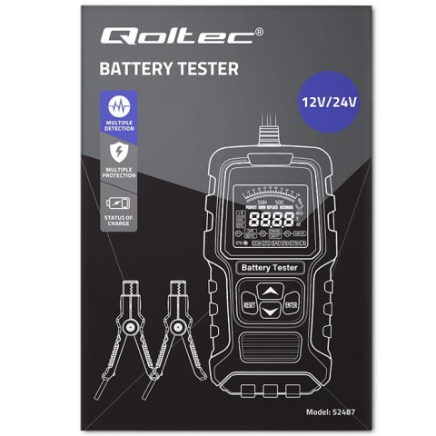 Qoltec Cyfrowy tester akumulatora z wyświetlaczem LCD 12V | 24V | 3Ah-400Ah