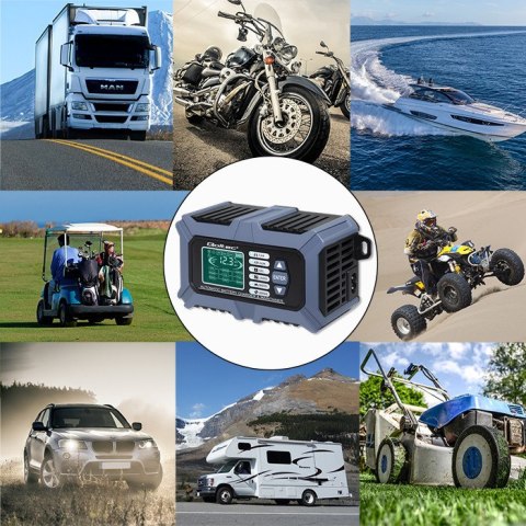 Qoltec Inteligentna mikroprocesorowa ładowarka z testerem baterii i funkcją naprawy 12V | 6A | LCD | Prostownik do akumulatora A