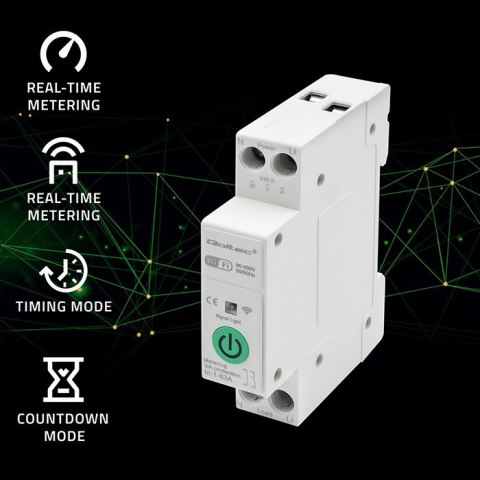 Qoltec Przekaźnik 63A na szynę DIN z licznikiem energii elektrycznej | TUYA | Wi-Fi | SMART LIFE