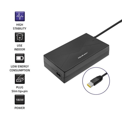 Qoltec Zasilacz do Lenovo 180W | 20V | 9.0A | Slim tip+pin | +kabel zasilający
