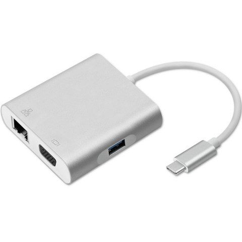 Adapter USB 3.1 typ C męski | VGA żeński + USB 3.0 A żeński + RJ45 żeński (1Gb/s) + PD