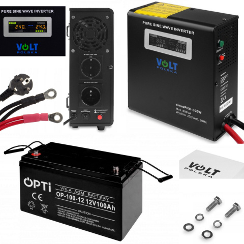 Zestaw zasilacz awaryjny Sinus pro 800W + Akumulator OPTI 100A Volt Polska