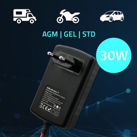 Qoltec Automatyczna ładowarka do akumulatora AGM GEL STD 6V 12V Prostownik 30W