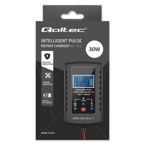 Qoltec Automatyczna ładowarka do akumulatora AGM GEL STD 6V 12V Prostownik 30W