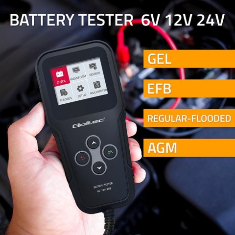 Qoltec Cyfrowy analyzer tester akumulatora 3w1 z wyświetlaczem LCD 6V | 12V | 24V | 30Ah-200Ah