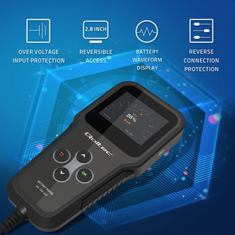 Qoltec Cyfrowy analyzer tester akumulatora 3w1 z wyświetlaczem LCD 6V | 12V | 24V | 30Ah-200Ah