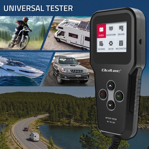 Qoltec Cyfrowy analyzer tester akumulatora 3w1 z wyświetlaczem LCD 6V | 12V | 24V | 30Ah-200Ah