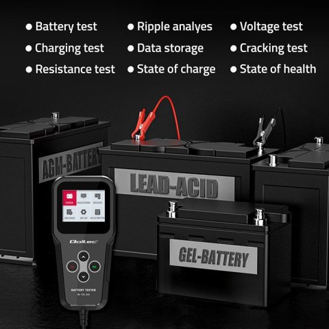 Qoltec Cyfrowy analyzer tester akumulatora 3w1 z wyświetlaczem LCD 6V | 12V | 24V | 30Ah-200Ah