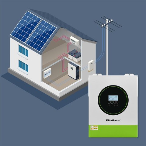 Qoltec Hybrydowy inwerter solarny Off-Grid 11000W | 160A | 48V | MPPT | BMS | Sinus | opcja Wi-Fi | Power Factor 1.0