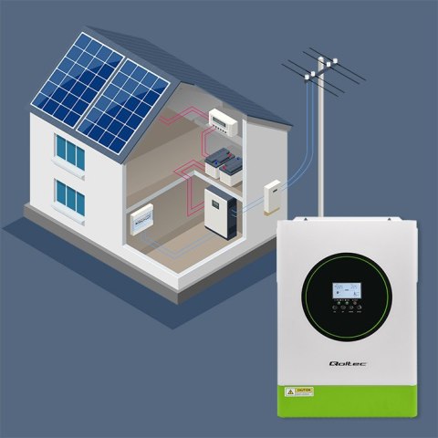 Qoltec Hybrydowy inwerter solarny Off-Grid 6200W | 120A | 48V | MPPT | BMS | Sinus | opcja Wi-Fi | Power Factor 1.0