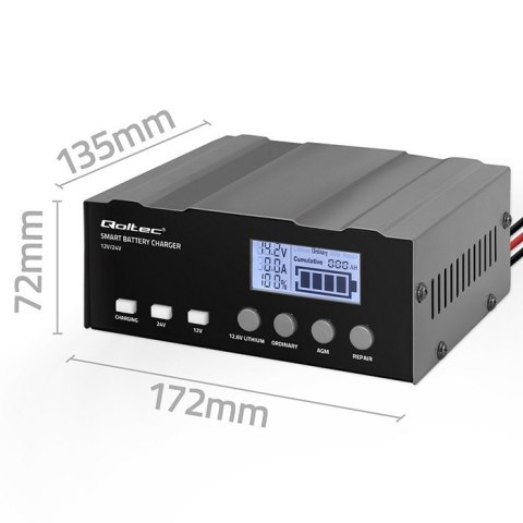 Qoltec Inteligentna mikroprocesorowa ładowarka 12V | 12.6V | 24V | Prostownik z funkcją naprawy do akumulatora AGM GEL LiFePO4 |