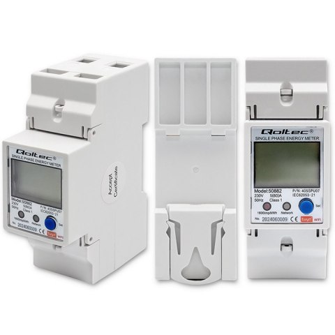 Qoltec Jednofazowy elektroniczny licznik | miernik zużycia energii na szynę DIN | Wi-fi | TUYA | 230V | LCD