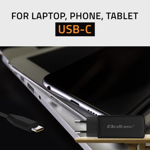 Qoltec Ładowarka sieciowa 65W GaN Super Fast | 5-20V | 3-3.25A | USB 3.1| Laptop | Smartfon | Tablet