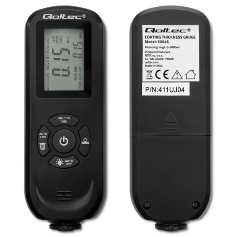 Qoltec Miernik grubości lakieru z wyświetlaczem LCD | 0 ~ 2000um