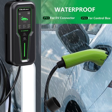 Qoltec Mobilna ładowarka do samochodu elektrycznego EV z regulacją 2w1 Typ2 | 11kW | 3 Fazy | CEE 5 PIN| LCD |Przenośna | Wallbo