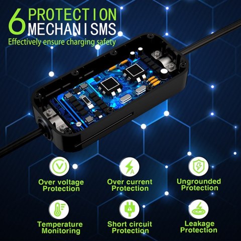 Qoltec Mobilna ładowarka do samochodu elektrycznego EV z regulacją 2w1 Typ2 | 11kW | 3 Fazy | CEE 5 PIN| LCD |Przenośna | Wallbo