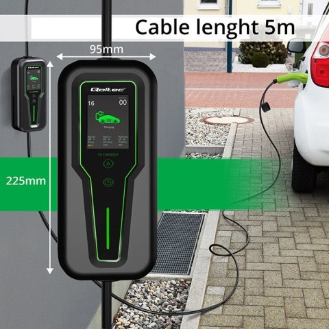 Qoltec Mobilna ładowarka do samochodu elektrycznego EV z regulacją 2w1 Typ2 | 11kW | 3 Fazy | CEE 5 PIN| LCD |Przenośna | Wallbo