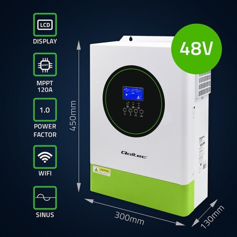 Qoltec Modularny Hybrydowy inwerter solarny Off-Grid 6.2kVA| 6.2kW | 120A | MPPT | 12 jednostek | BMS | Sinus | opcja Wi-Fi | Po