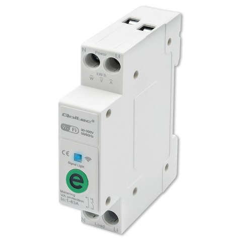 Qoltec Przekaźnik 63A na szynę DIN z licznikiem energii elektrycznej | eWeLink od Sonoff | Wi-Fi | Dioda LED