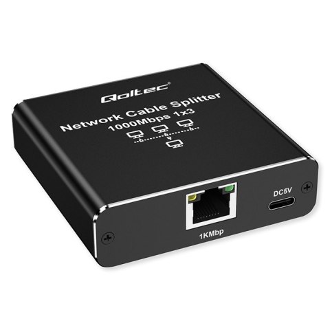Qoltec Rozdzielacz Splitter Ethernet mini SWITCH 1x3 RJ45 | 1000Mb/s | USB-C | Aluminium