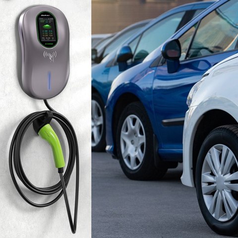 Qoltec Stacja ładowania EV 2w1 Typ2 | 22kW | Wi-fi| TUYA | LCD | RFID | 3 fazy | Wallbox | 5m