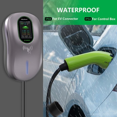 Qoltec Stacja ładowania EV 2w1 Typ2 | 22kW | Wi-fi| TUYA | LCD | RFID | 3 fazy | Wallbox | 5m
