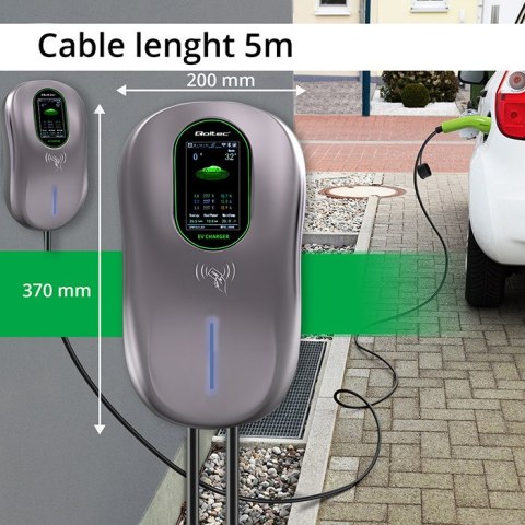 Qoltec Stacja ładowania EV 2w1 Typ2 | 22kW | Wi-fi| TUYA | LCD | RFID | 3 fazy | Wallbox | 5m