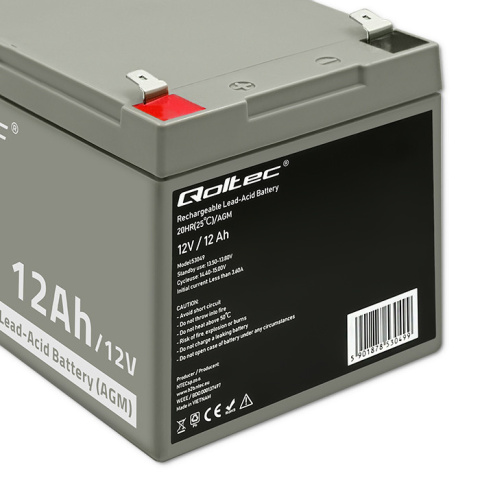 Qoltec Akumulator AGM | 12V | 12Ah | max. 180A