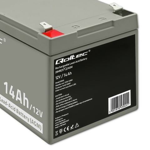 Qoltec Akumulator AGM | 12V | 14Ah |max. 210A